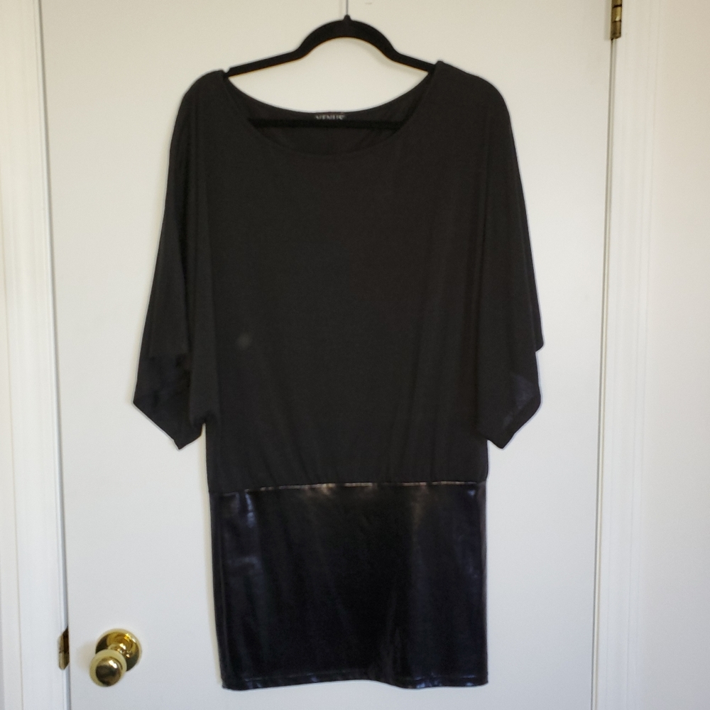 Venus black mini blouson dress
